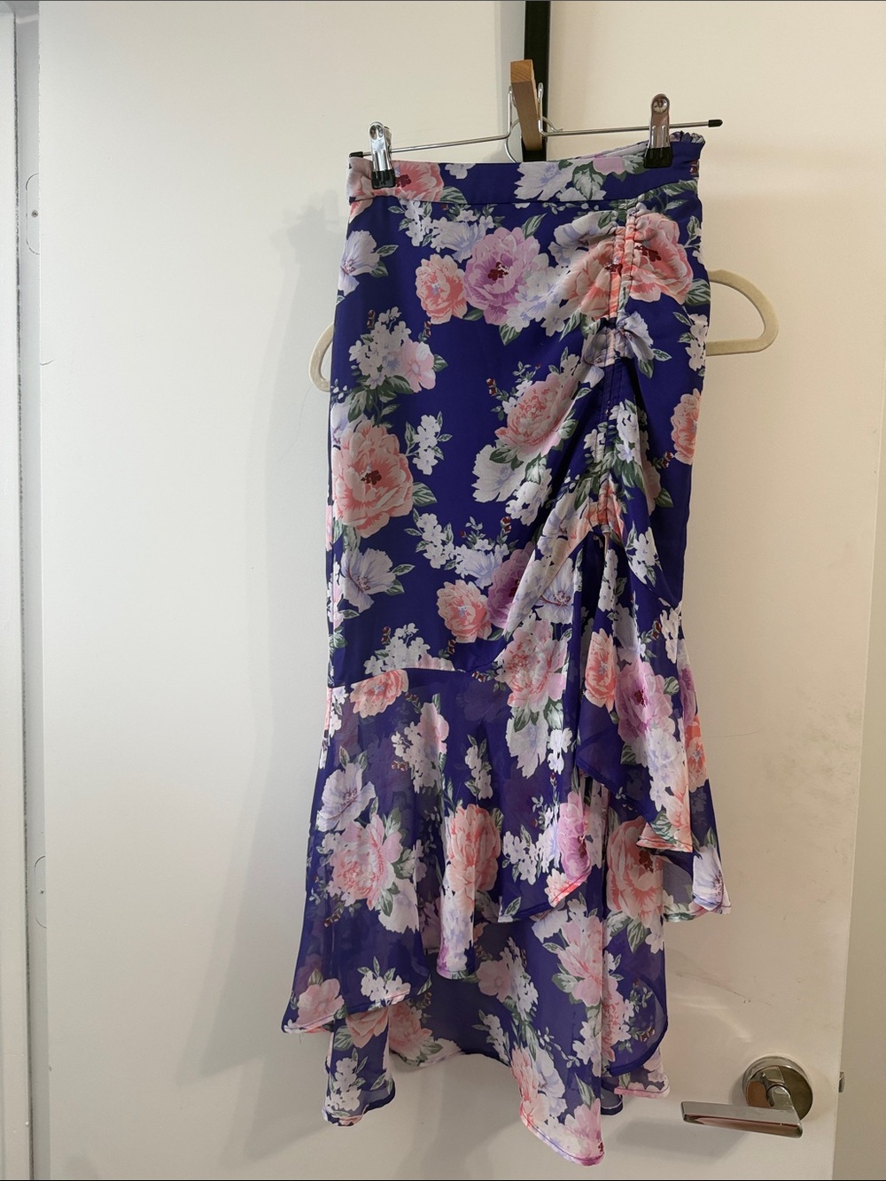 Forever 21 Purple Floral High-Low Skirt with Pink Blooms